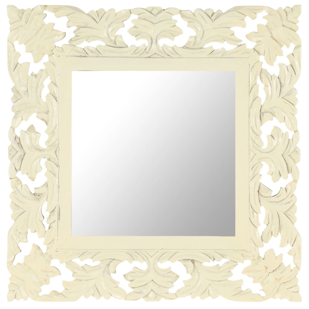 Vidaxl Mirror Hand -cort 50x50 cm de madera de mango sólida blanca