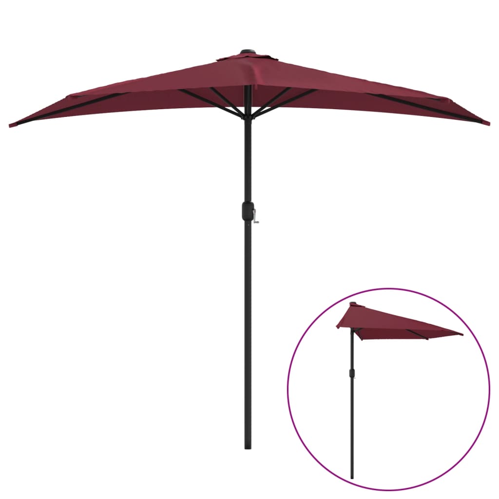 Vidaxl Balkon Parasol Halb Aluminiumpol 270x144x222 cm Bordeaux Rot