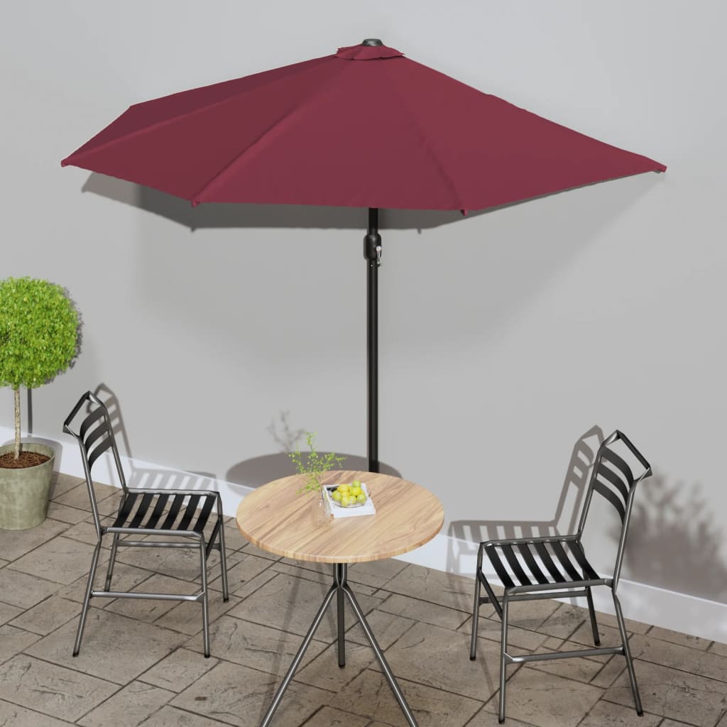 Vidaxl balkonparasol halvt aluminiumstang 270x144x222 cm Bordeaux rød