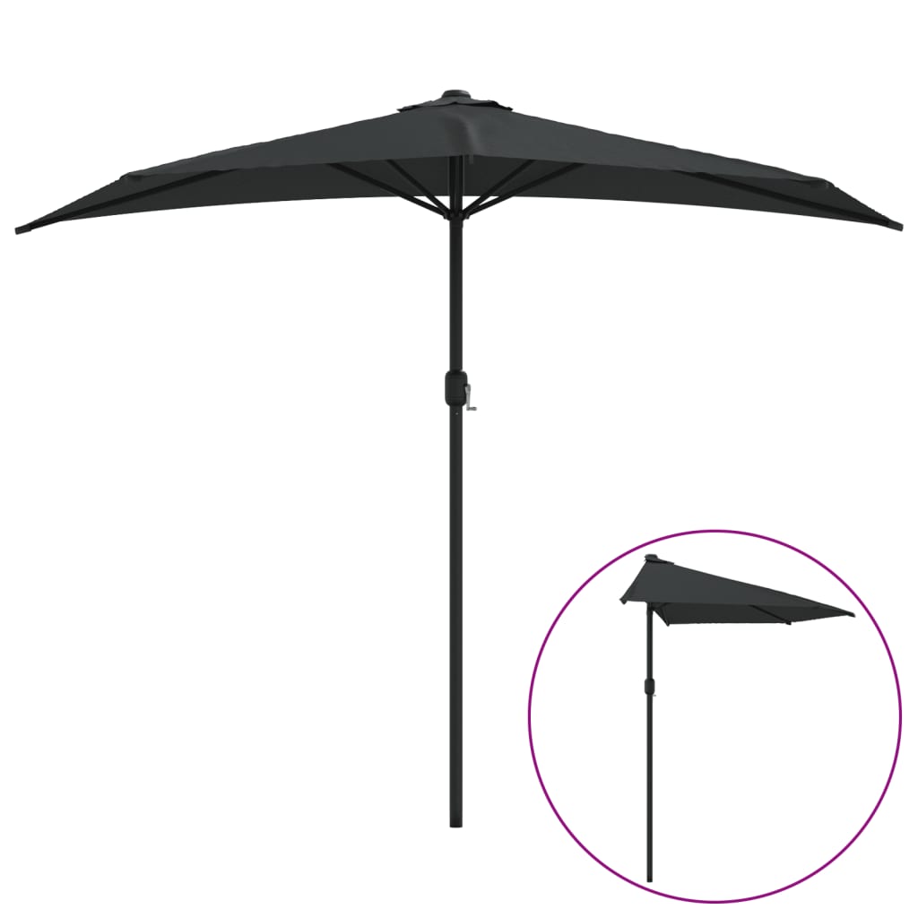 Vidaxl Balkon Parasol halb mit Aluminiumpol 270x144x222 cm Schwarz