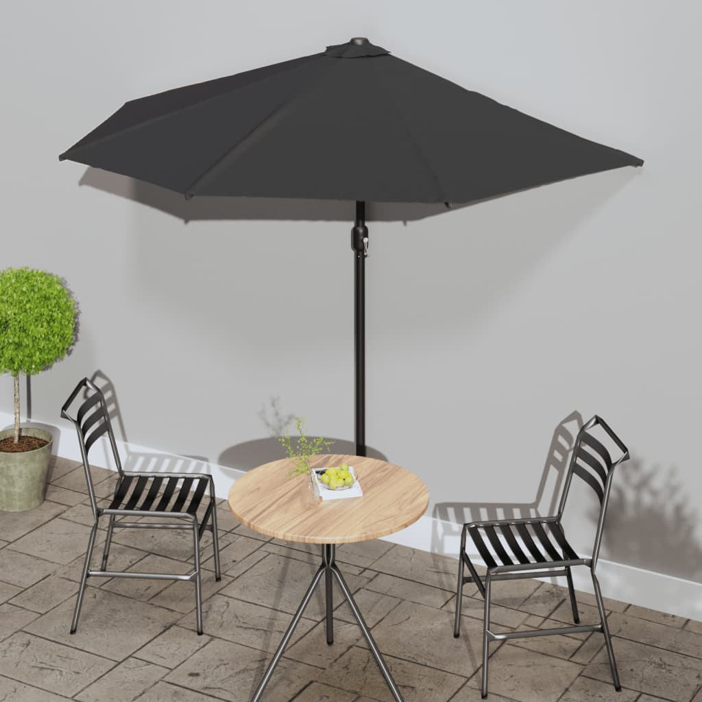 Vidaxl Balcony Parasol metà con polo in alluminio 270x144x222 cm nero