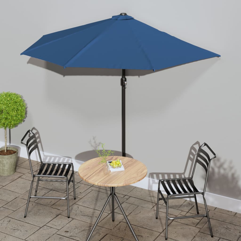 Balkon vidaxl Parasol polovica z aluminijastim drogom 270x144x222 cm modra