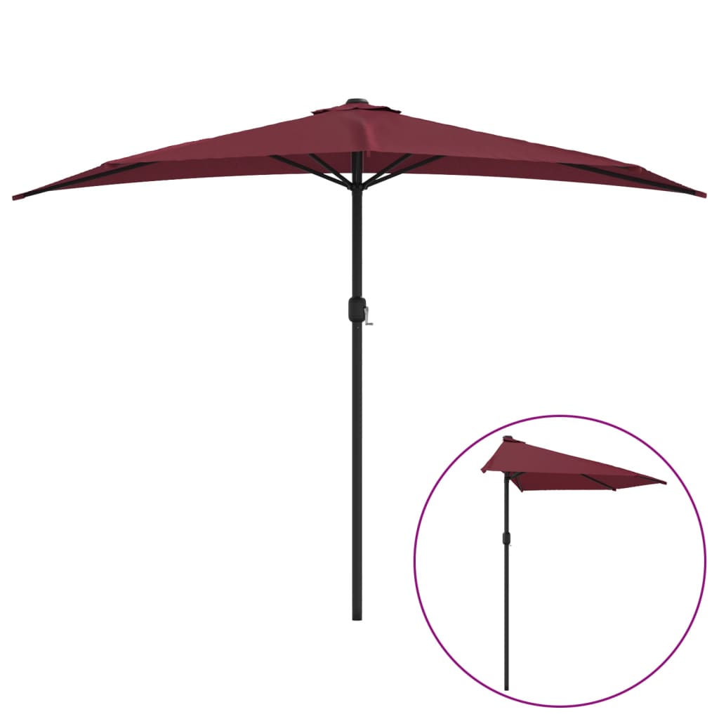 Vidaxl balkon parasol pół bieguna aluminiowego 300x155x223 cm Burgundii czerwony