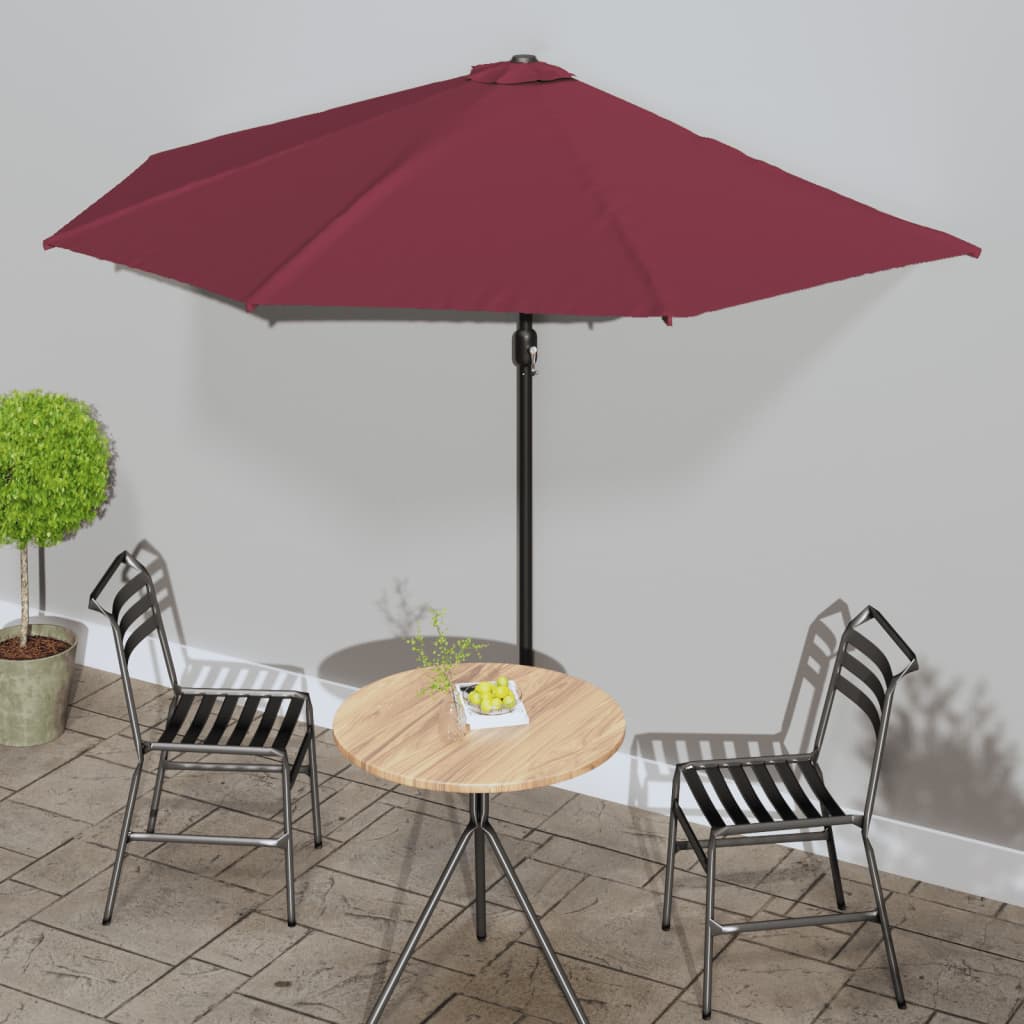 Vidaxl balkon parasol pół bieguna aluminiowego 300x155x223 cm Burgundii czerwony