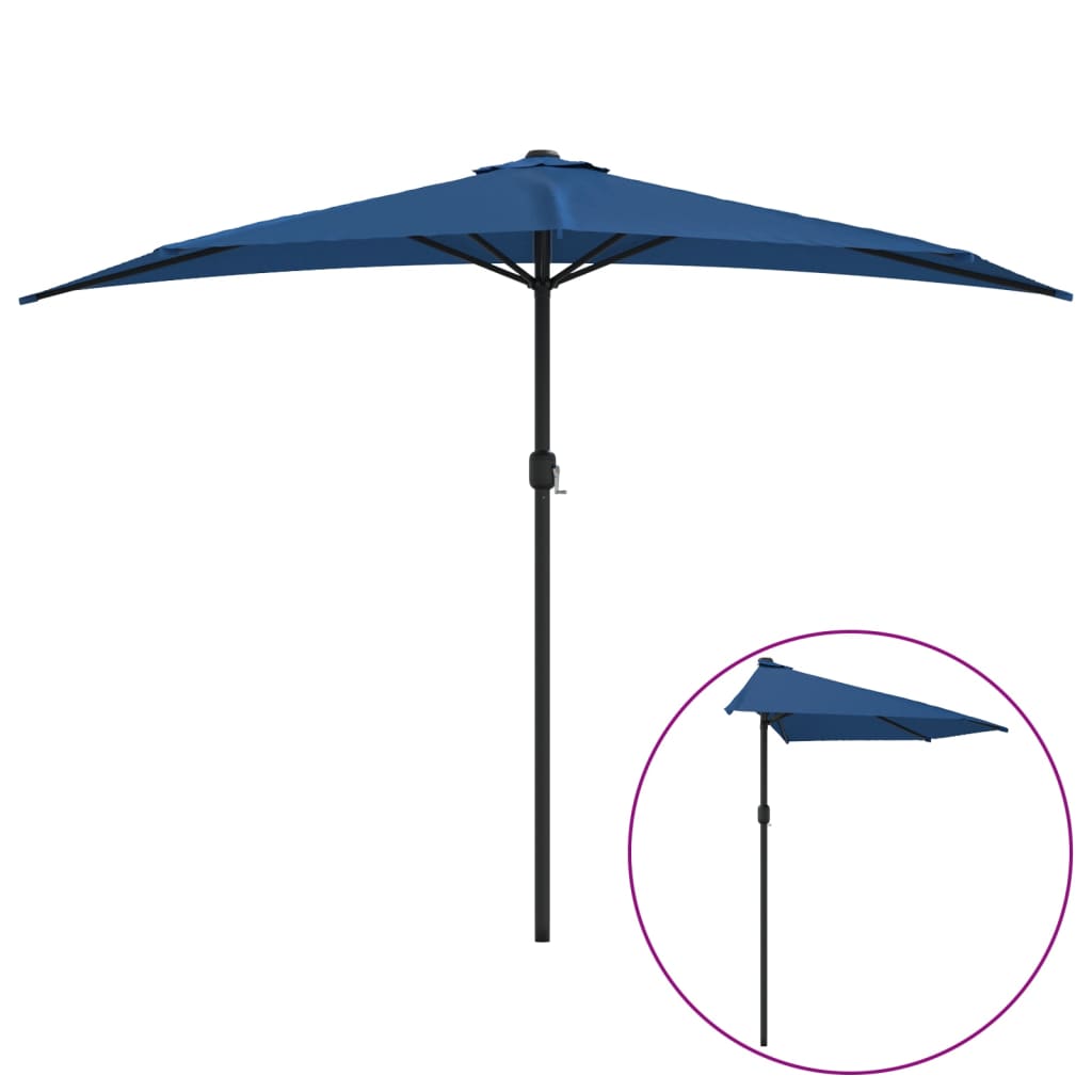 Vidaxl balcon parasol moitié avec poteau en aluminium 300x155x223 cm bleu