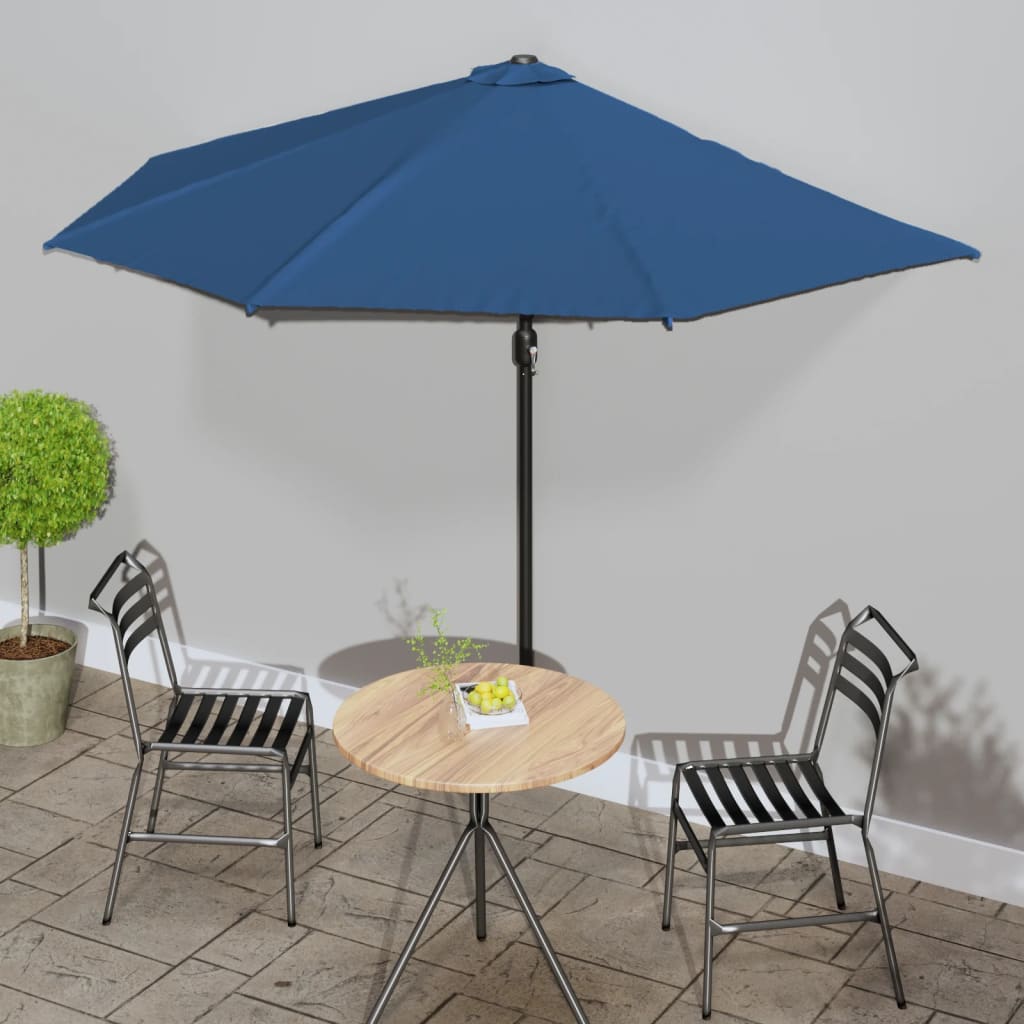 Balkonski parasol vidaxl polovica z aluminijastim drogom 300x155x223 cm modra