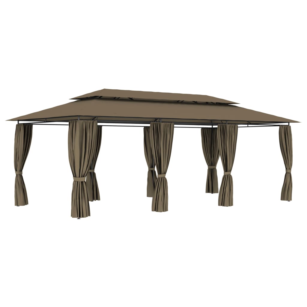 Vidaxl Arbor med gardiner 180 g m² 600x298x270 cm taupe