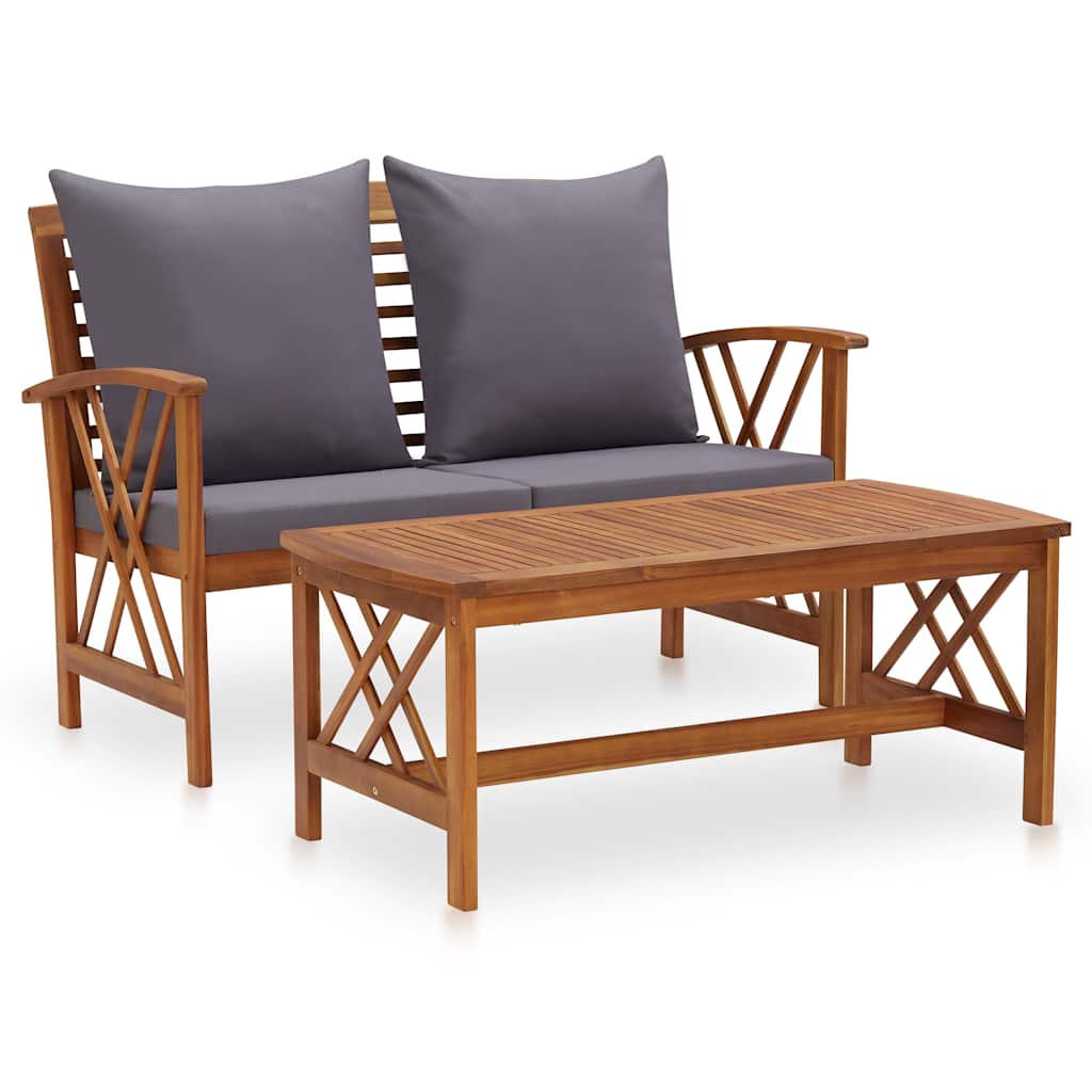 Vidaxl 2-delige loungeset met kussens massief acaciahout