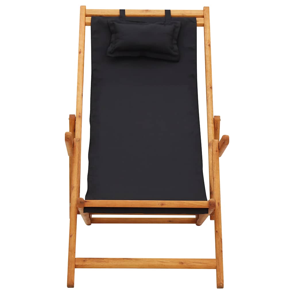 Vidaxl strandstoel inklapbaar massief eucalyptushout en stof zwart