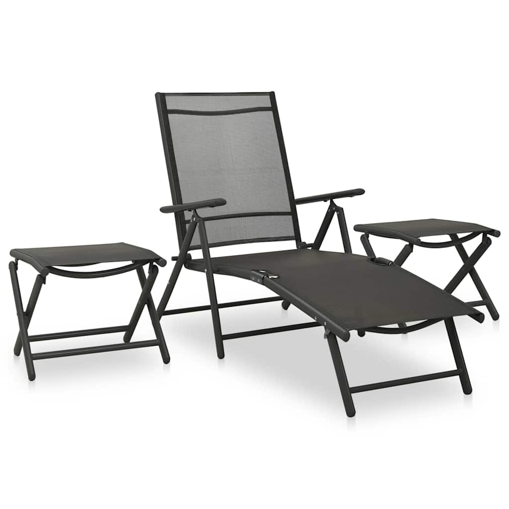 Vidaxl 3-delige loungeset textileen en aluminium zwart