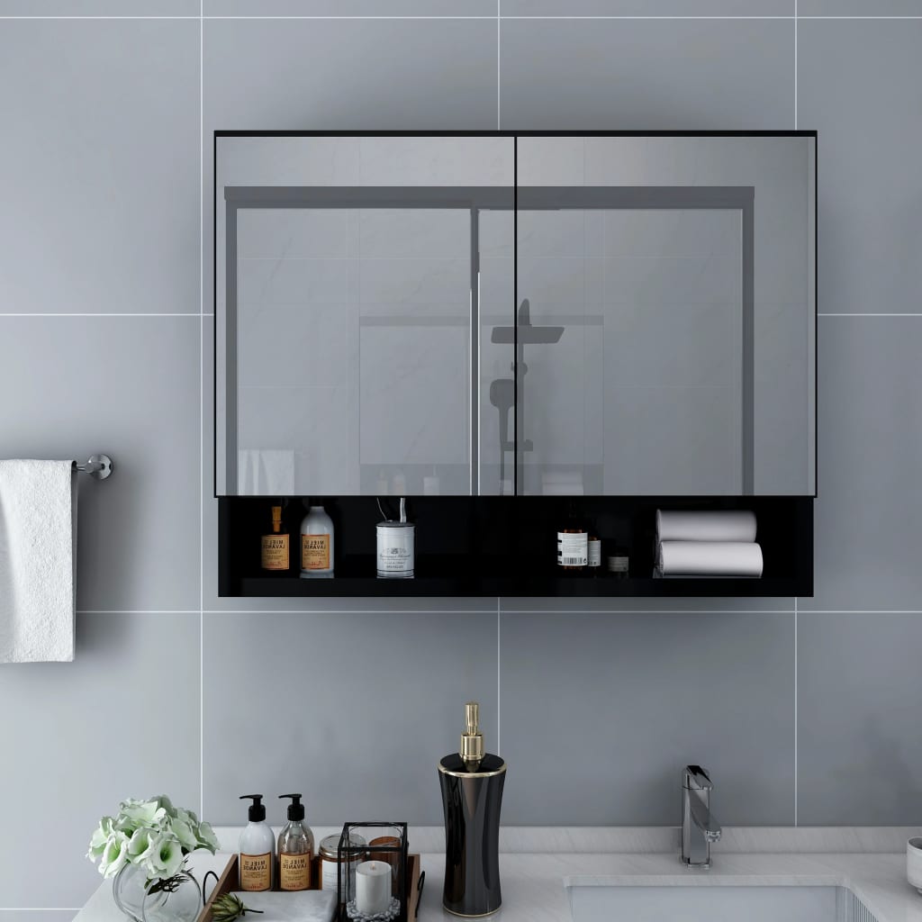 Vidaxl badkamerspiegelkast led 80x15x60 cm mdf zwart