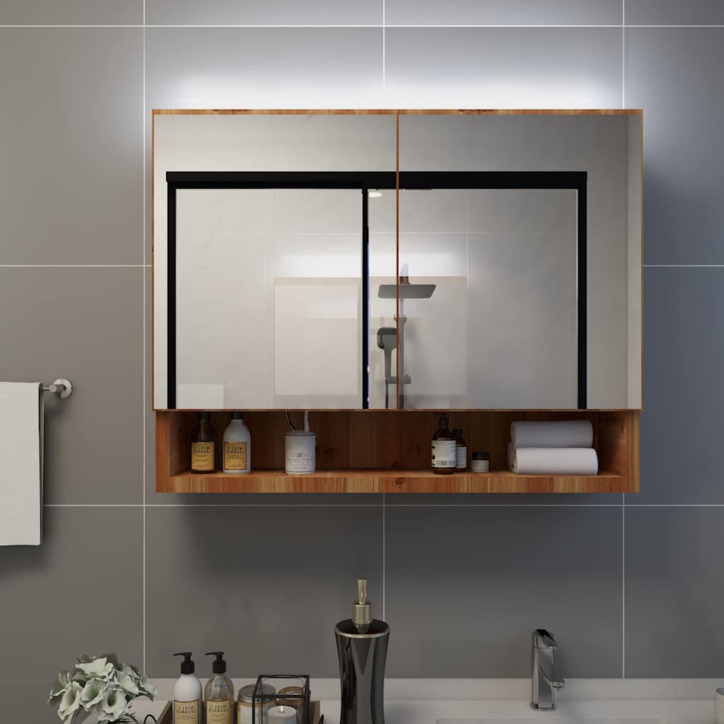 Vidaxl badkamerspiegelkast led 80x15x60 cm mdf eikenkleurig