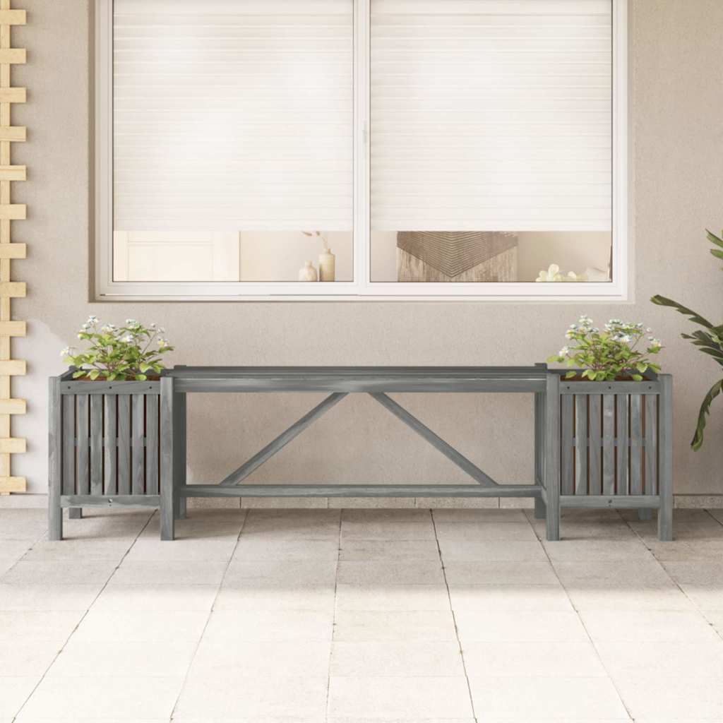 Vidaxl tuinbank met 2 plantenbakken 150 cm massief acaciahout grijs