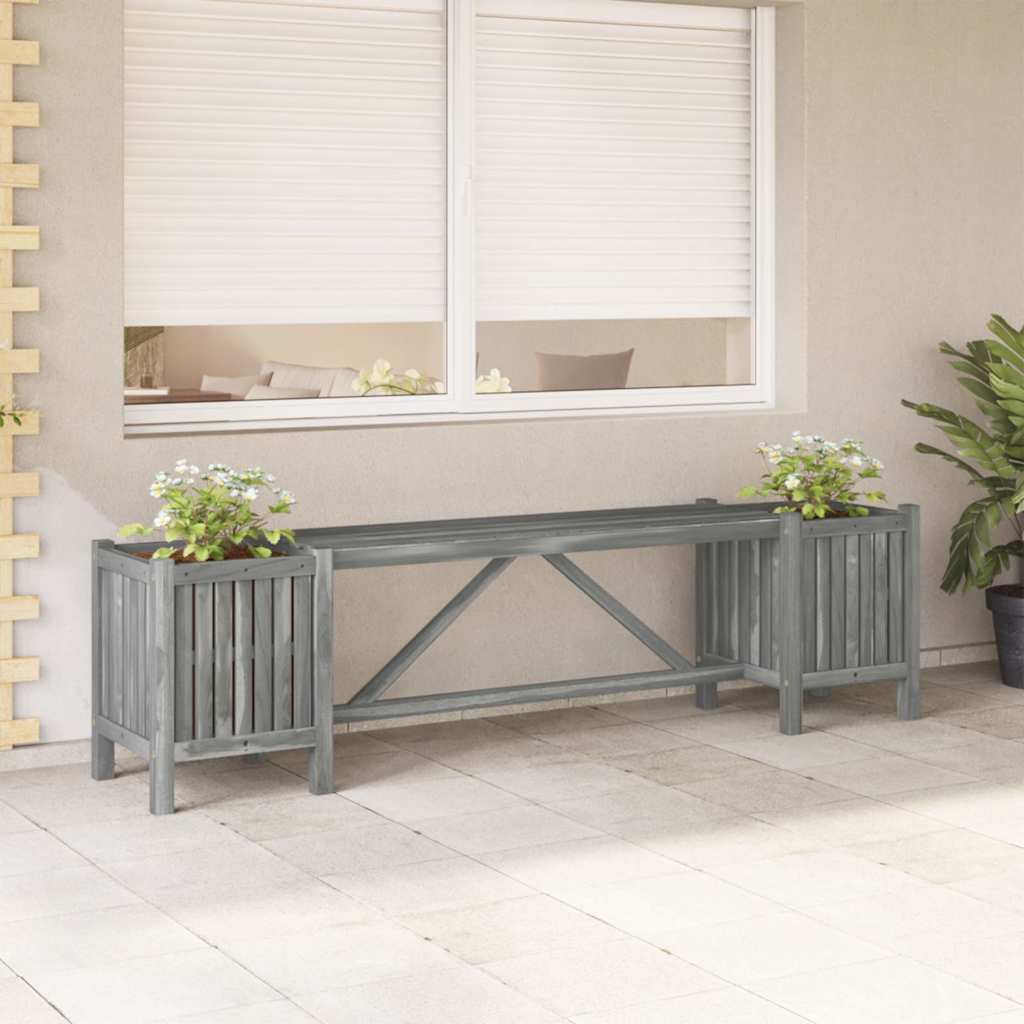 Vidaxl tuinbank met 2 plantenbakken 150 cm massief acaciahout grijs