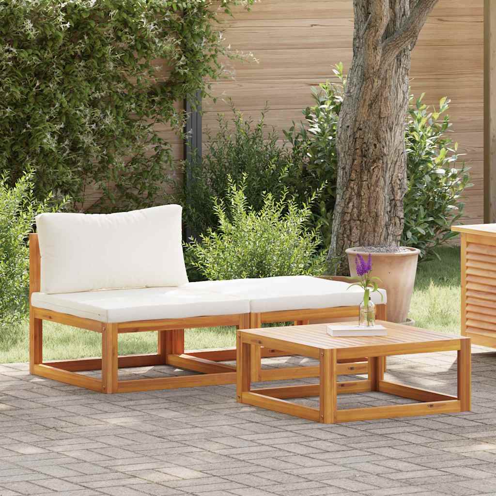 Vidaxl 3-delige loungeset met crèmekleurige kussens massief acaciahout