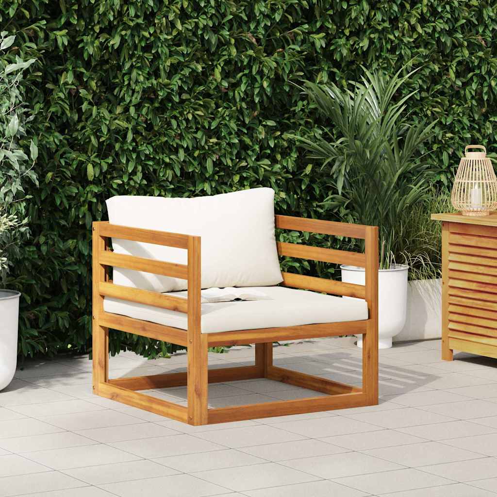 Vidaxl tuinstoel met crèmekleurige kussens massief acaciahout