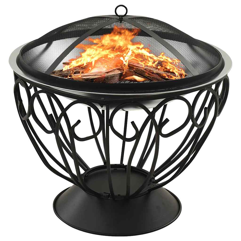Vidaxl vuurschaal en barbecue 2-in-1 met pook 59x59x60 cm rvs