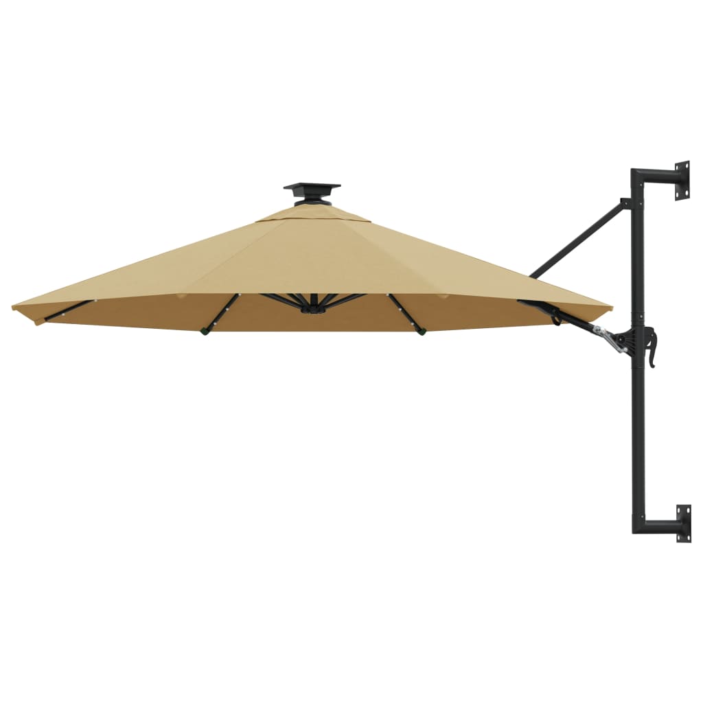 Vidaxl vægparasol med LED'er 300 cm taupe