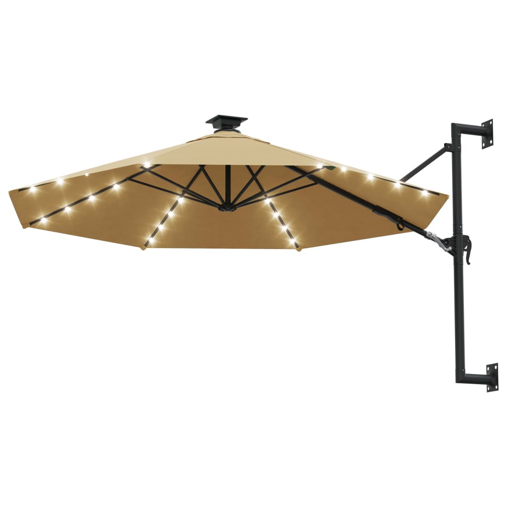 Vidaxl vægparasol med LED'er 300 cm taupe