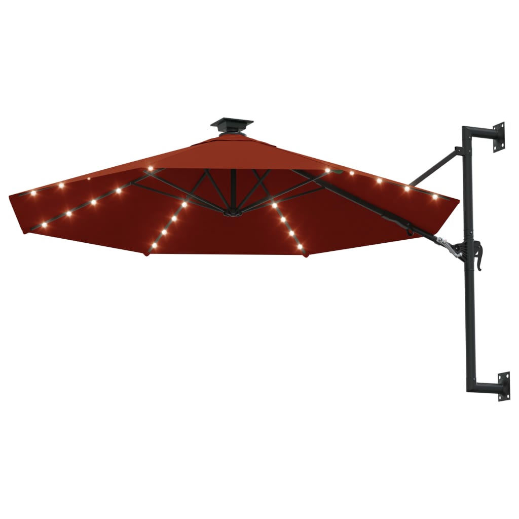 Parasol mural vidaxl avec LEDS 300 cm en terre cuite -colored