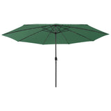 Vidaxl Parasol with LED lighting and metal pole 400 cm green