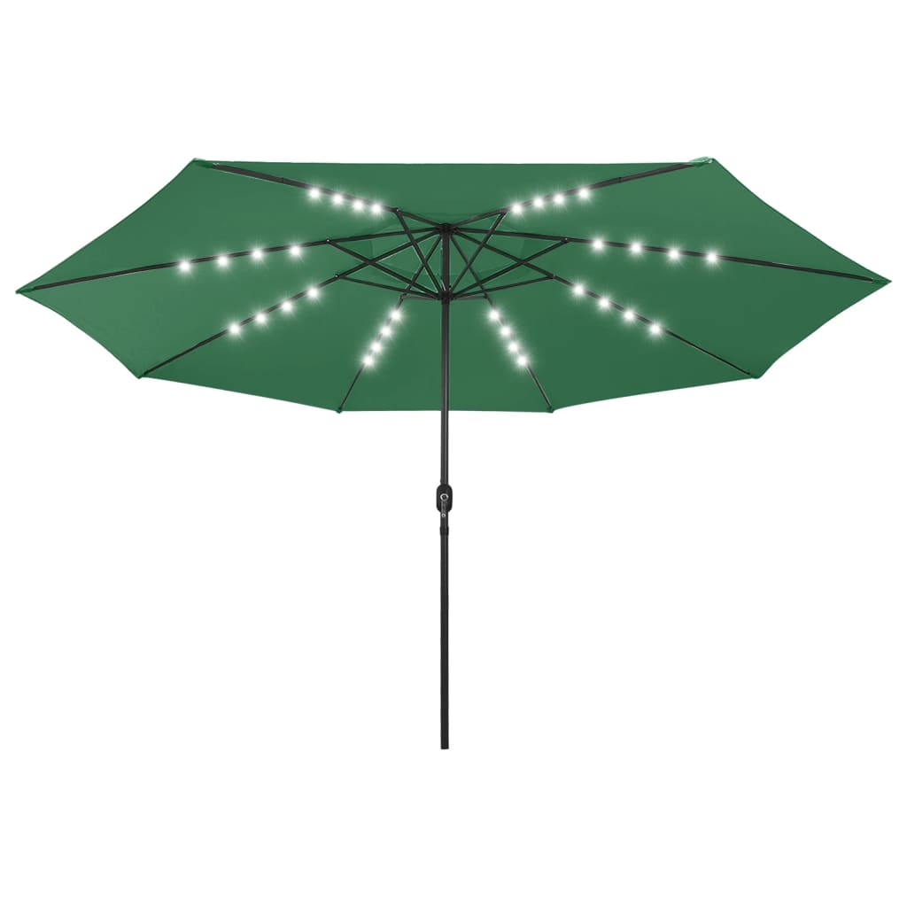 Bidaxl -parasol med LED -belysning och metallstång 400 cm grön