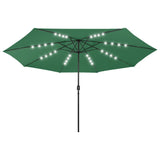 Vidaxl Parasol with LED lighting and metal pole 400 cm green