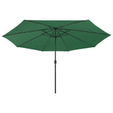 Vidaxl Parasol with LED lighting and metal pole 400 cm green