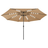 Vidaxl -parasol med LED -belysning og metallstang 400 cm taupe