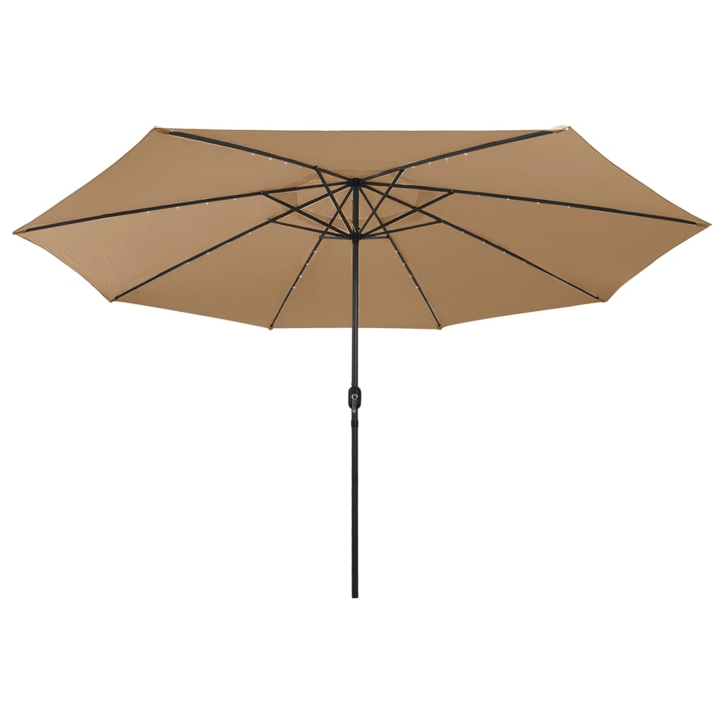 Vidaxl -parasol med LED -belysning og metallstang 400 cm taupe