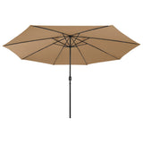 Vidaxl -parasol med LED -belysning og metallstang 400 cm taupe