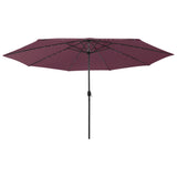 Vidaxl Parasol z LED osvetlitvijo in kovinskim drogom 400 cm Bordeaux Red