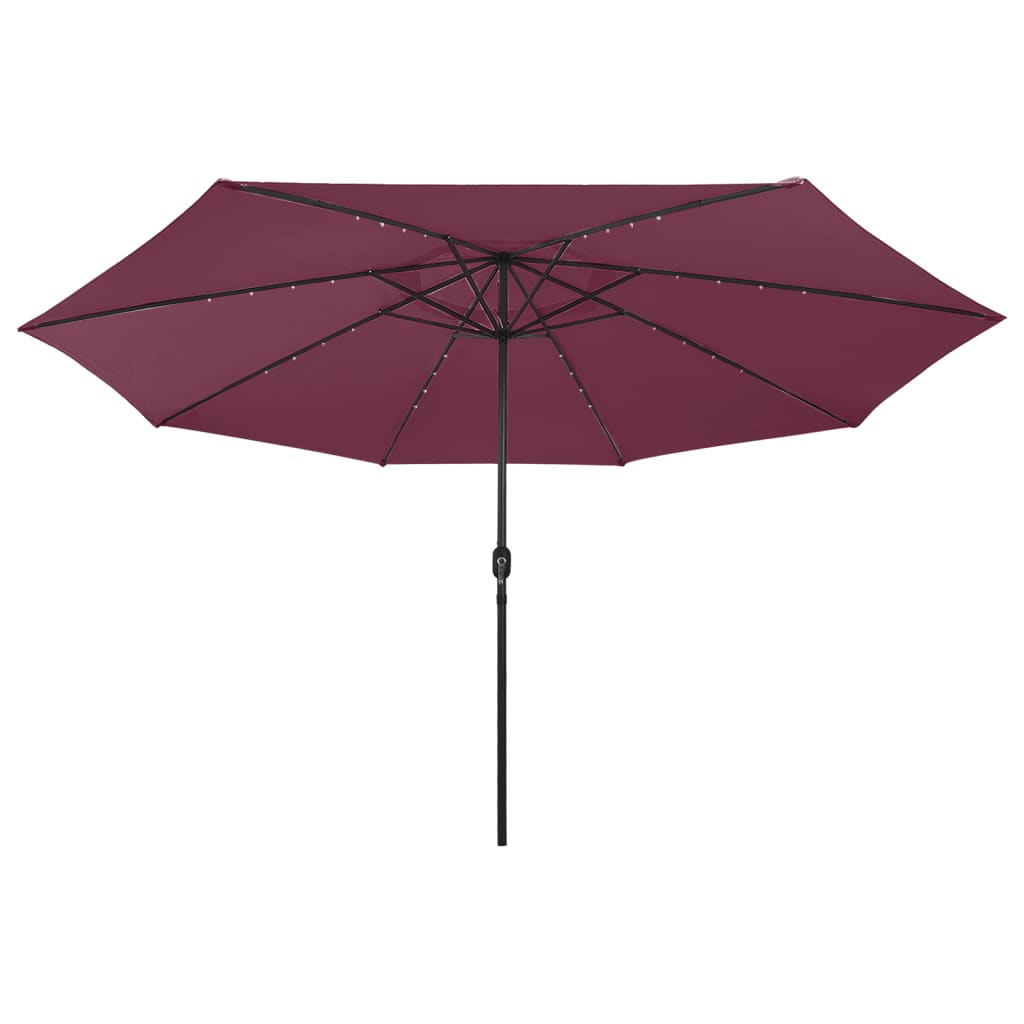 Vidaxl -parasol med LED -belysning og metalstang 400 cm Bordeaux rød