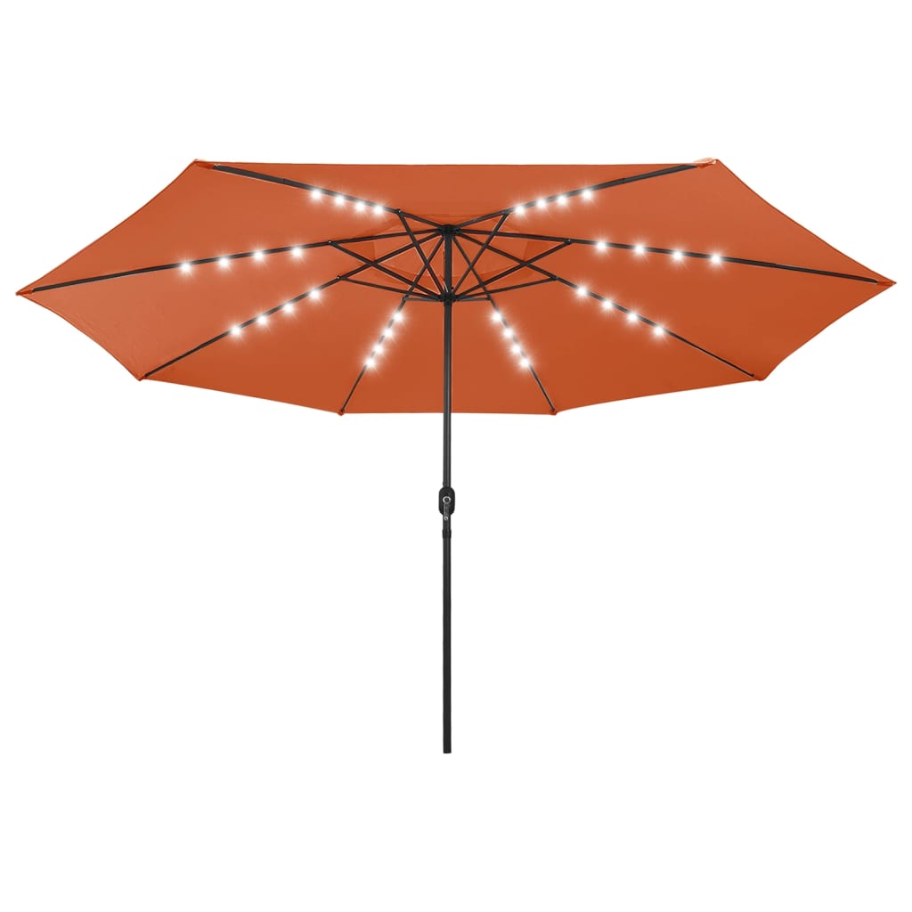 Vidaxl -parasol med LED -belysning metalstang 400 cm terracotta farve