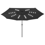 Parasol vidaxl avec éclairage LED et poteau métallique 400 cm noir