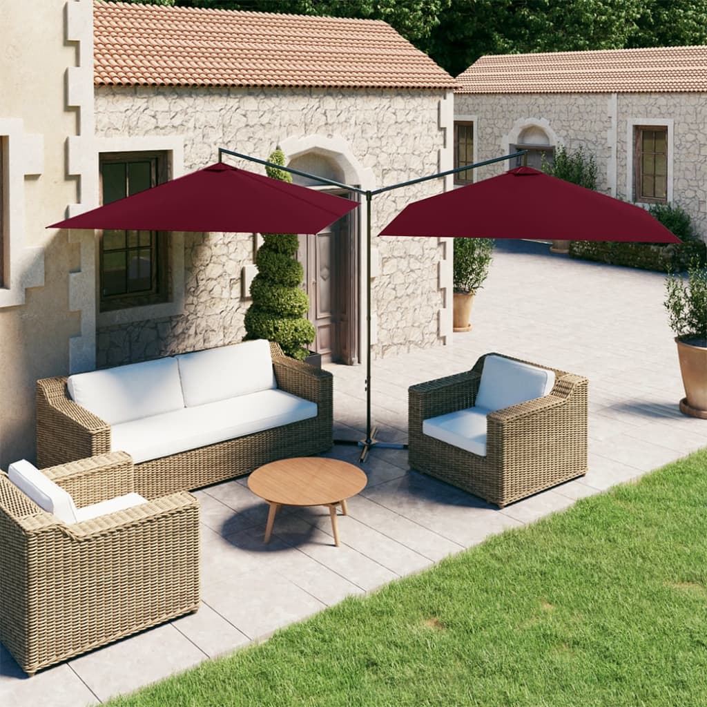 Bidaxl Parasol dubbel med stålstång 600x300 cm Bordeaux röd