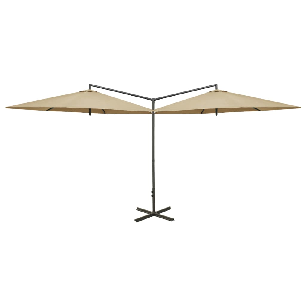 Vidaxl parasol dubbel met stalen paal 600 cm taupe