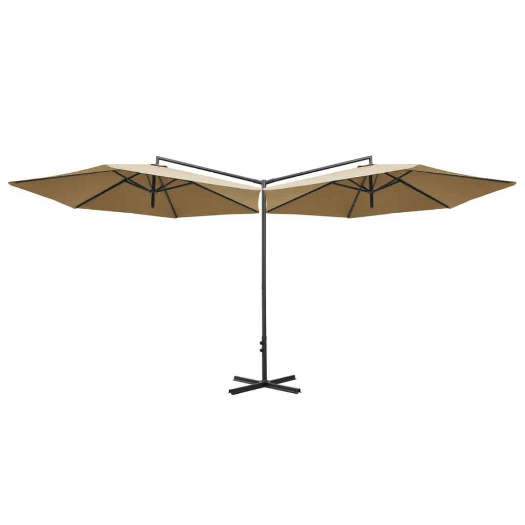 Vidaxl parasol dubbel met stalen paal 600 cm taupe