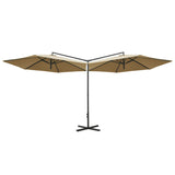 Vidaxl Parasol Double s ocelovým pólem 600 cm Taupe