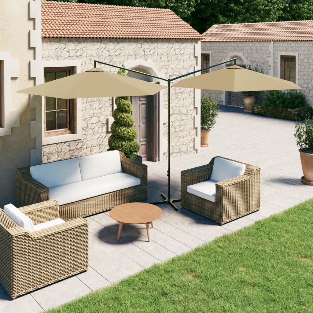 Vidaxl Parasol Double con polo in acciaio 600 cm Taupe