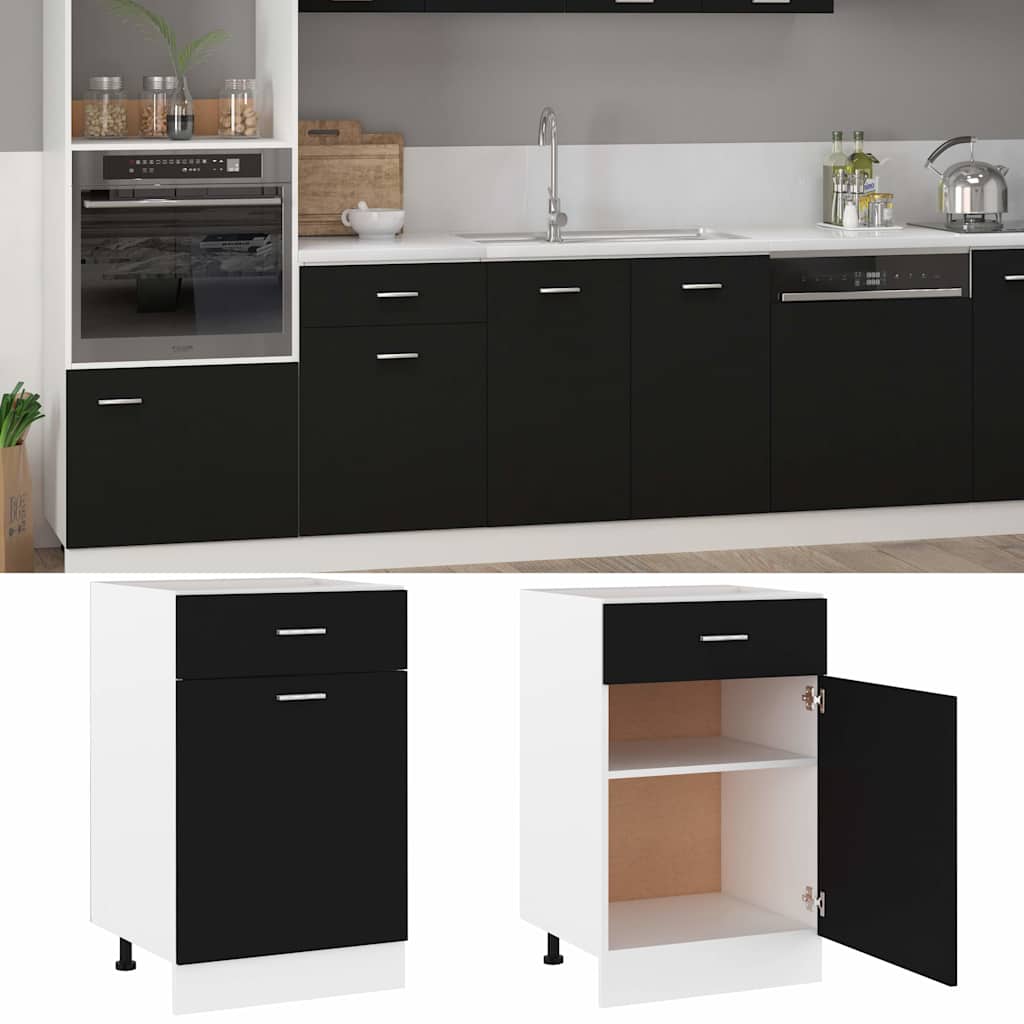 Vidaxl onderkast met lade lyon 50x46x81,5 cm bewerkt hout zwart