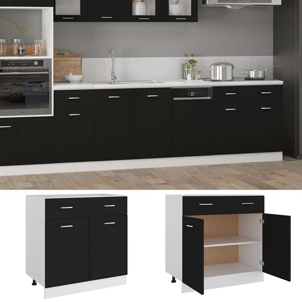 Vidaxl onderkast met lade lyon 80x46x81,5 cm bewerkt hout zwart