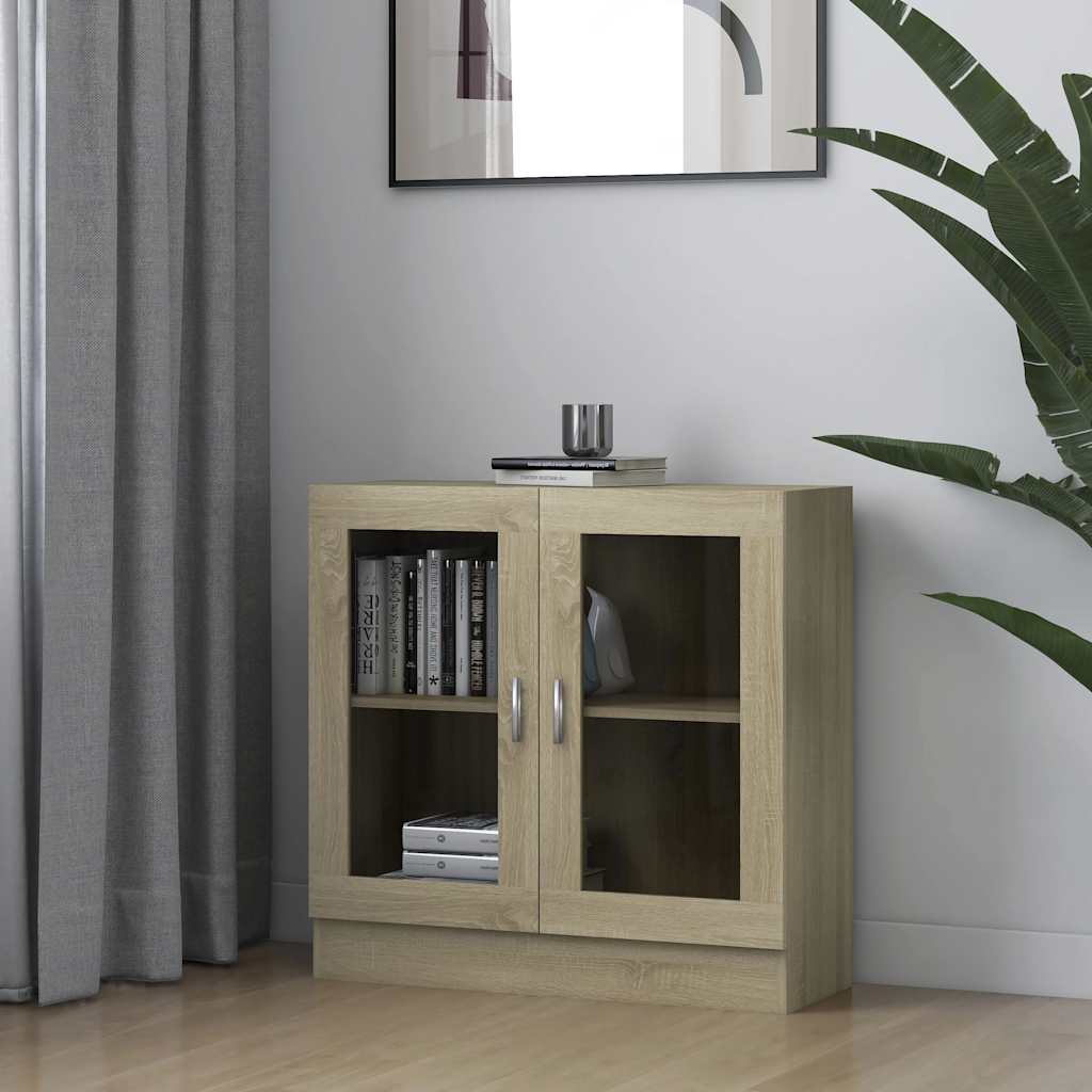 Vidaxl vitrinekast 82,5x30,5x80 cm bewerkt hout sonoma eikenkleurig