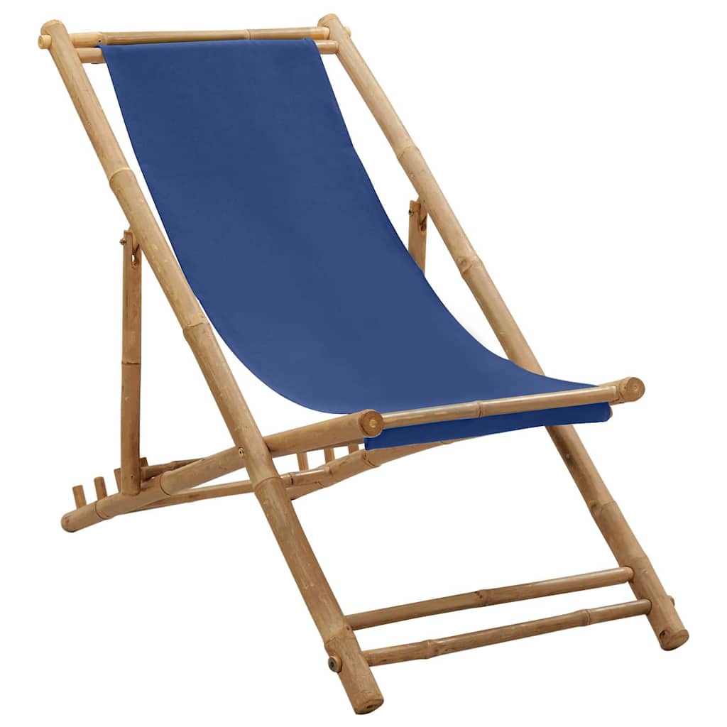 Vidaxl ligstoel bamboe en canvas marineblauw