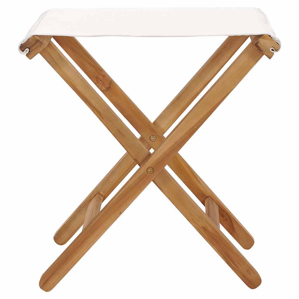 Vidaxl stoelen inklapbaar 2 st massief teakhout en stof crèmewit