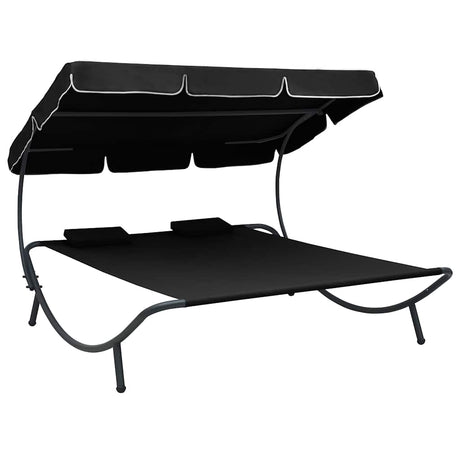 Vidaxl loungebed met luifel en kussens zwart
