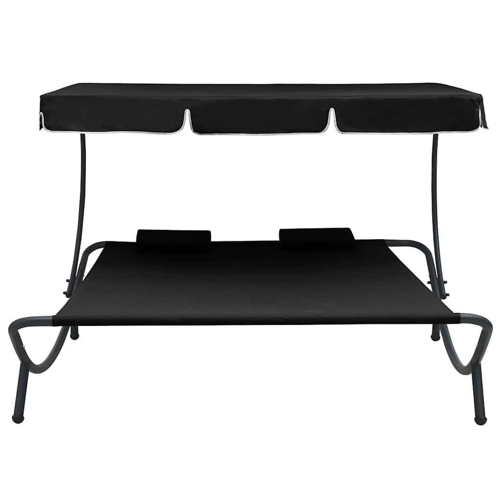 Vidaxl loungebed met luifel en kussens zwart