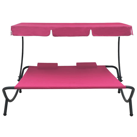 Vidaxl loungebed met luifel en kussens roze