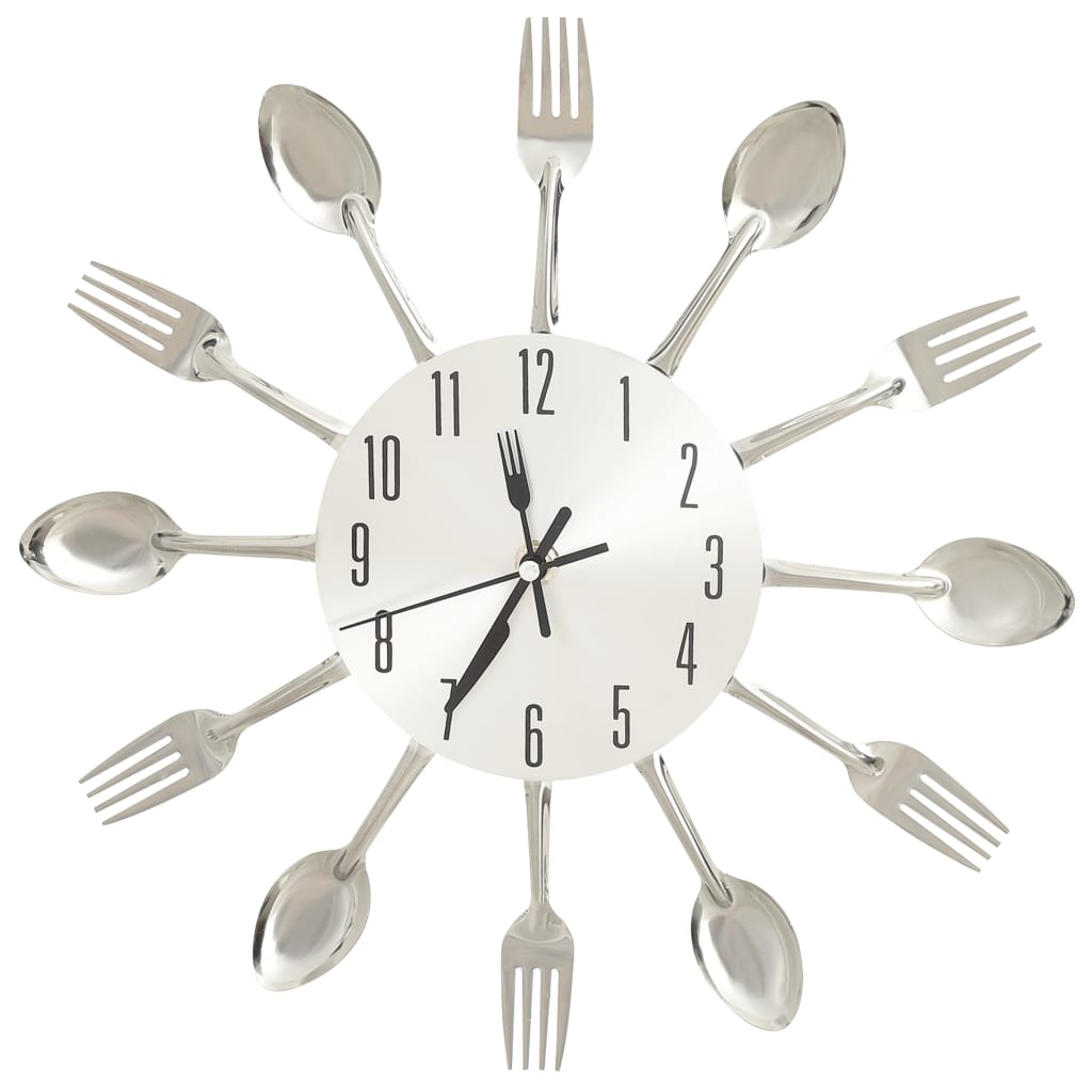 Vidaxl Wand Clock Läffel-an-Fork 31 cm Aluminium Sëlwer faarweg