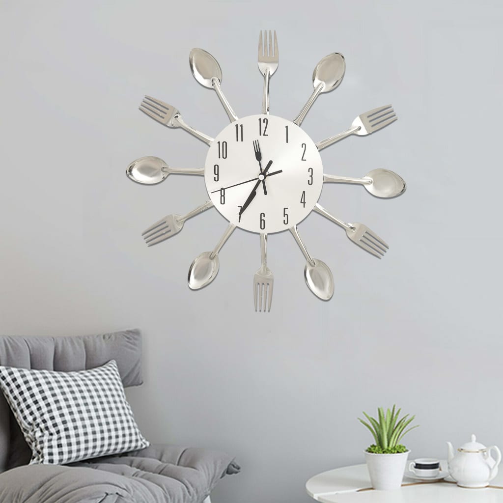 Vidaxl Wand Clock Läffel-an-Fork 31 cm Aluminium Sëlwer faarweg